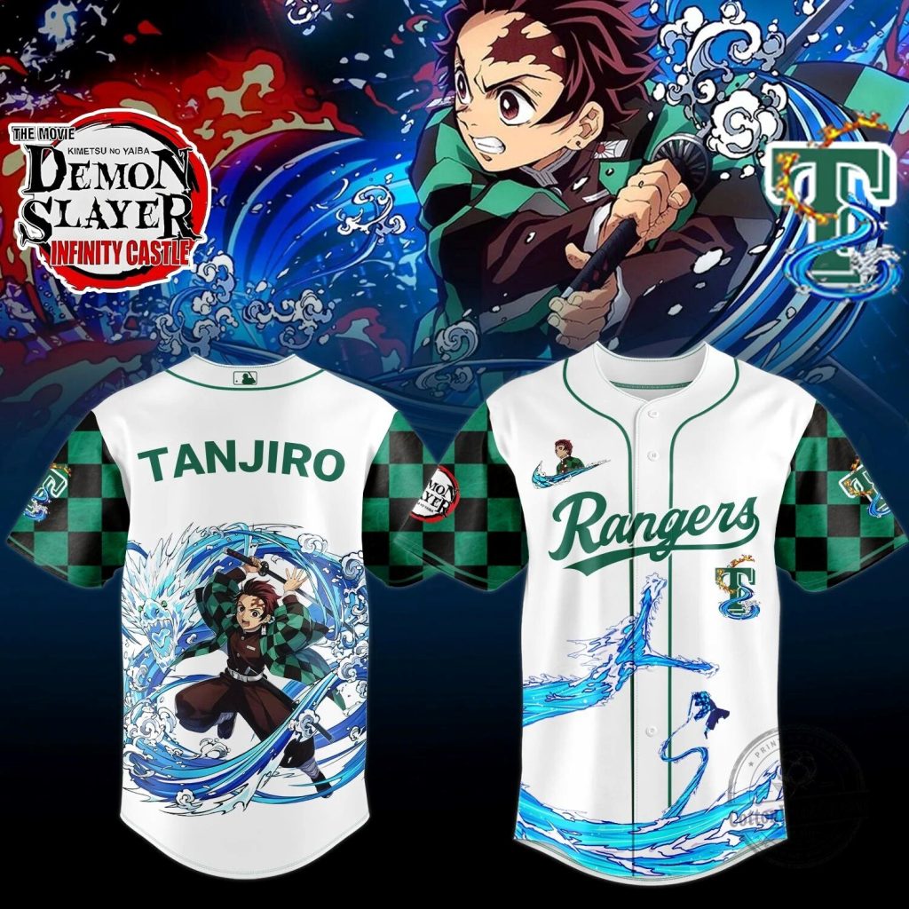 Texas Rangers Baseball Jersey with Tanjiro Kamado from Demon Slayer Texas Rangers Baseball Jersey with Tanjiro Kamado from Demon Slayer