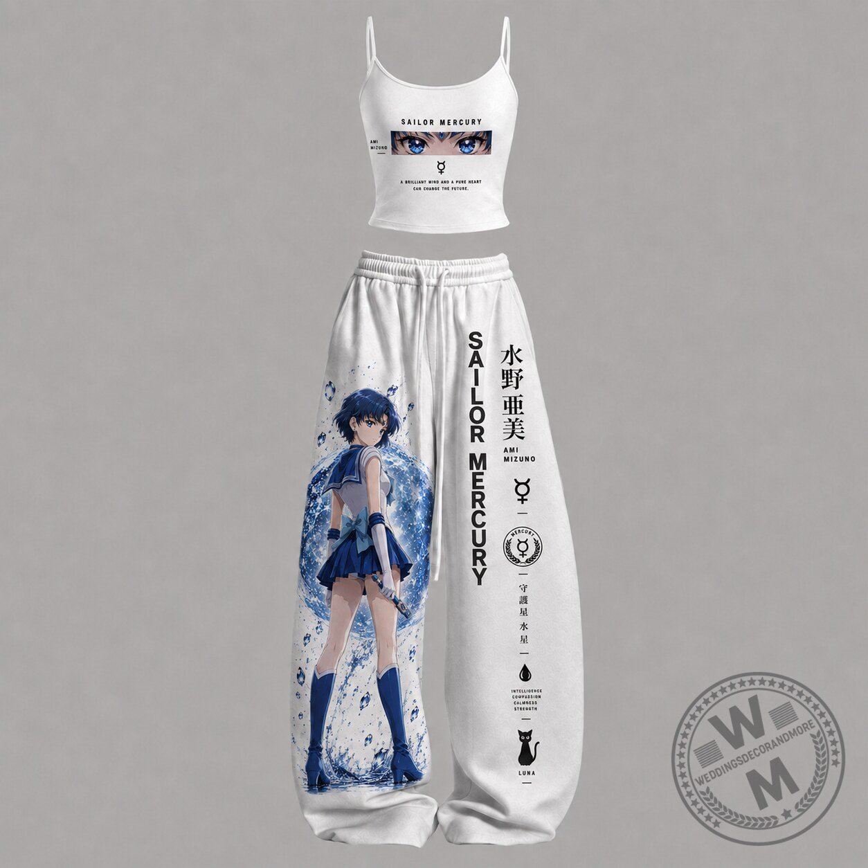 Sailor Mercury Ami Mizuno Anime Two-Piece Crop Top and Sweatpants Set