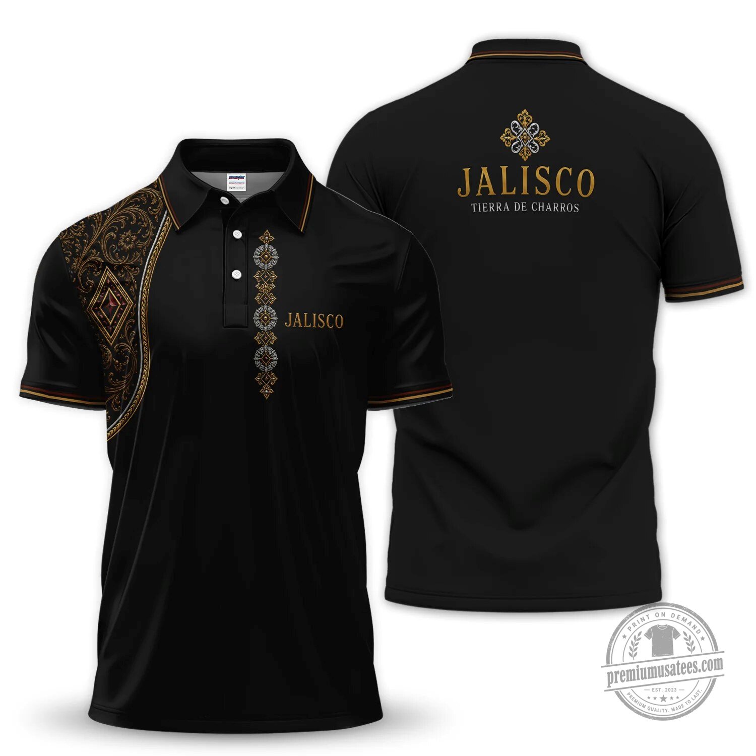 Jalisco Tierra de Charros Mexican Heritage Ornamental Polo Shirt for Men