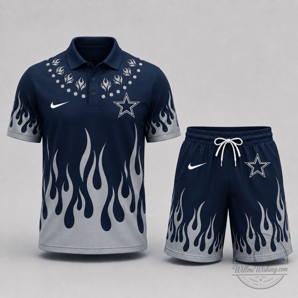 Dallas Cowboys Flame Design Performance Polo Shirt and Shorts Set Dallas Cowboys Flame Design Performance Polo Shirt and Shorts Set