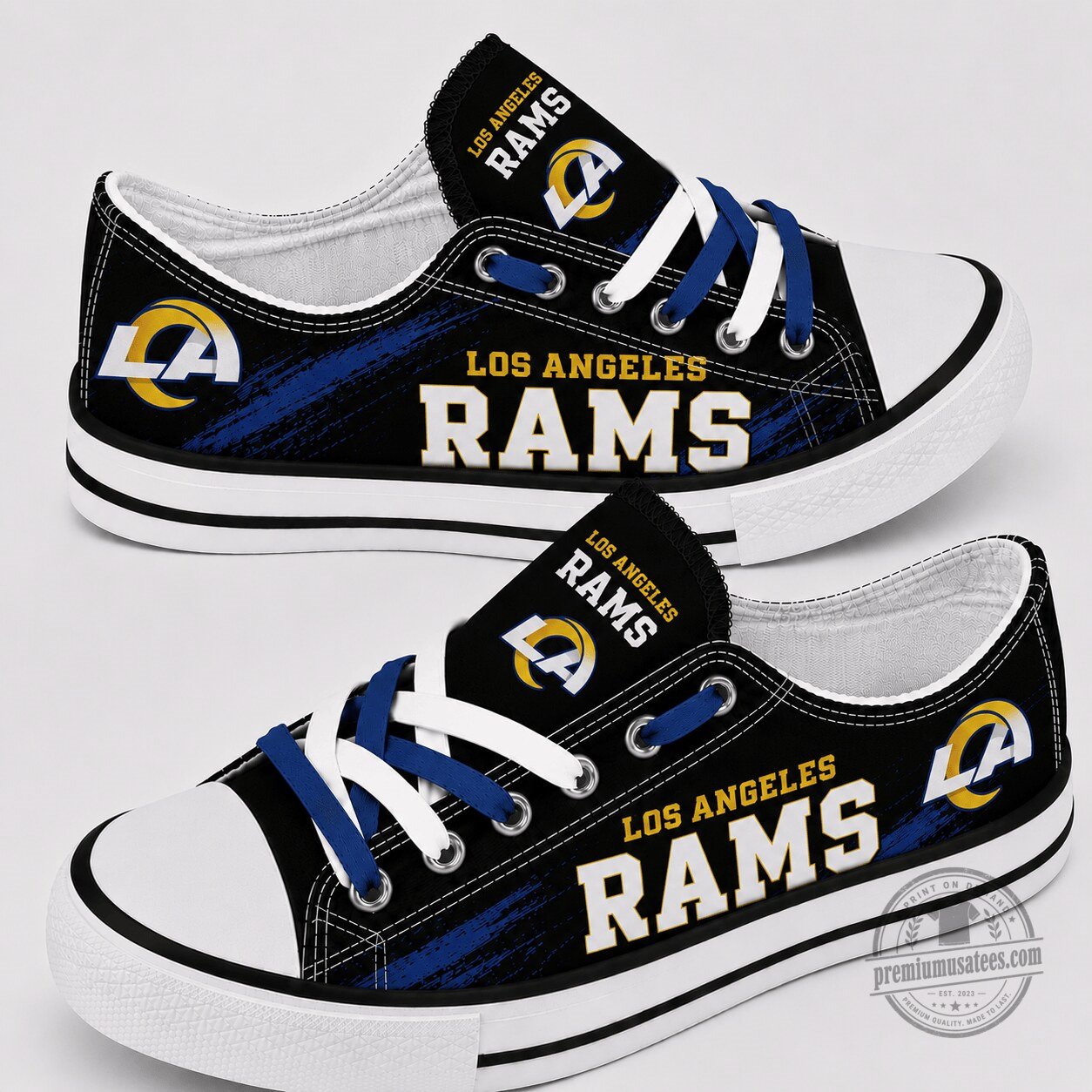 Los Angeles Rams Team Logo Blue Brush Stroke Low Top Canvas Shoes