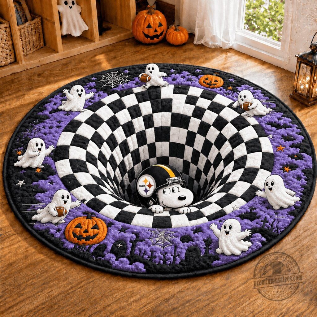 Pittsburgh Steelers Halloween Football Ghost Checkerboard Round Rug Pittsburgh Steelers Halloween Football Ghost Checkerboard Round Rug