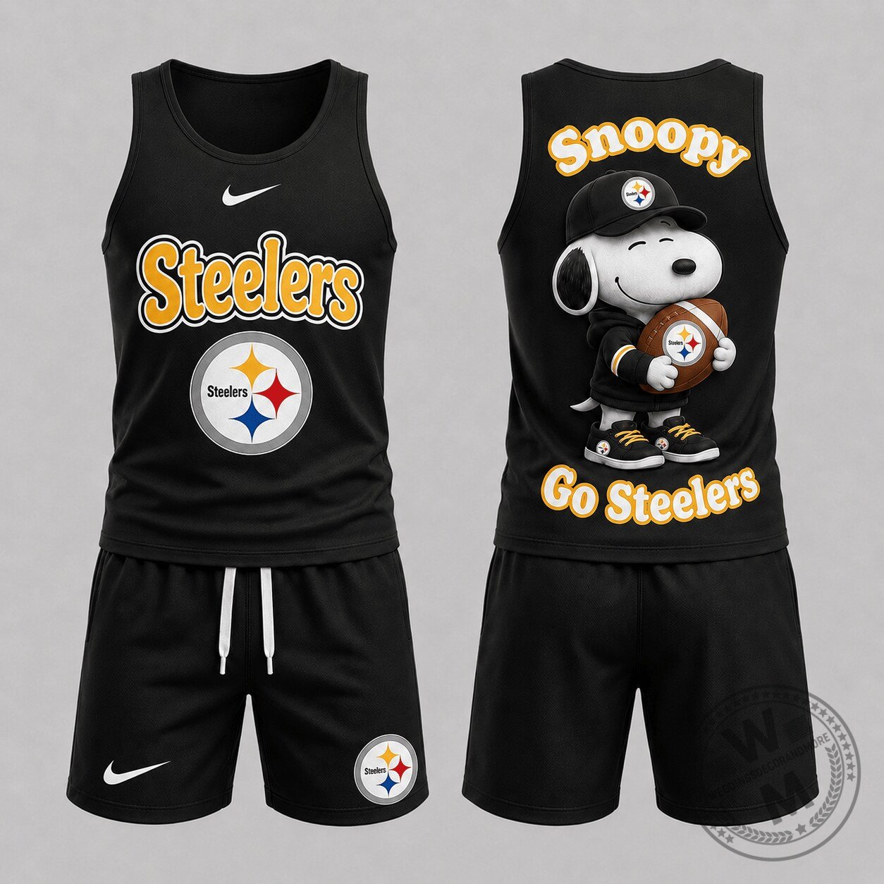 Pittsburgh Steelers Snoopy Go Steelers Football Game Day Tank Top and Shorts Set