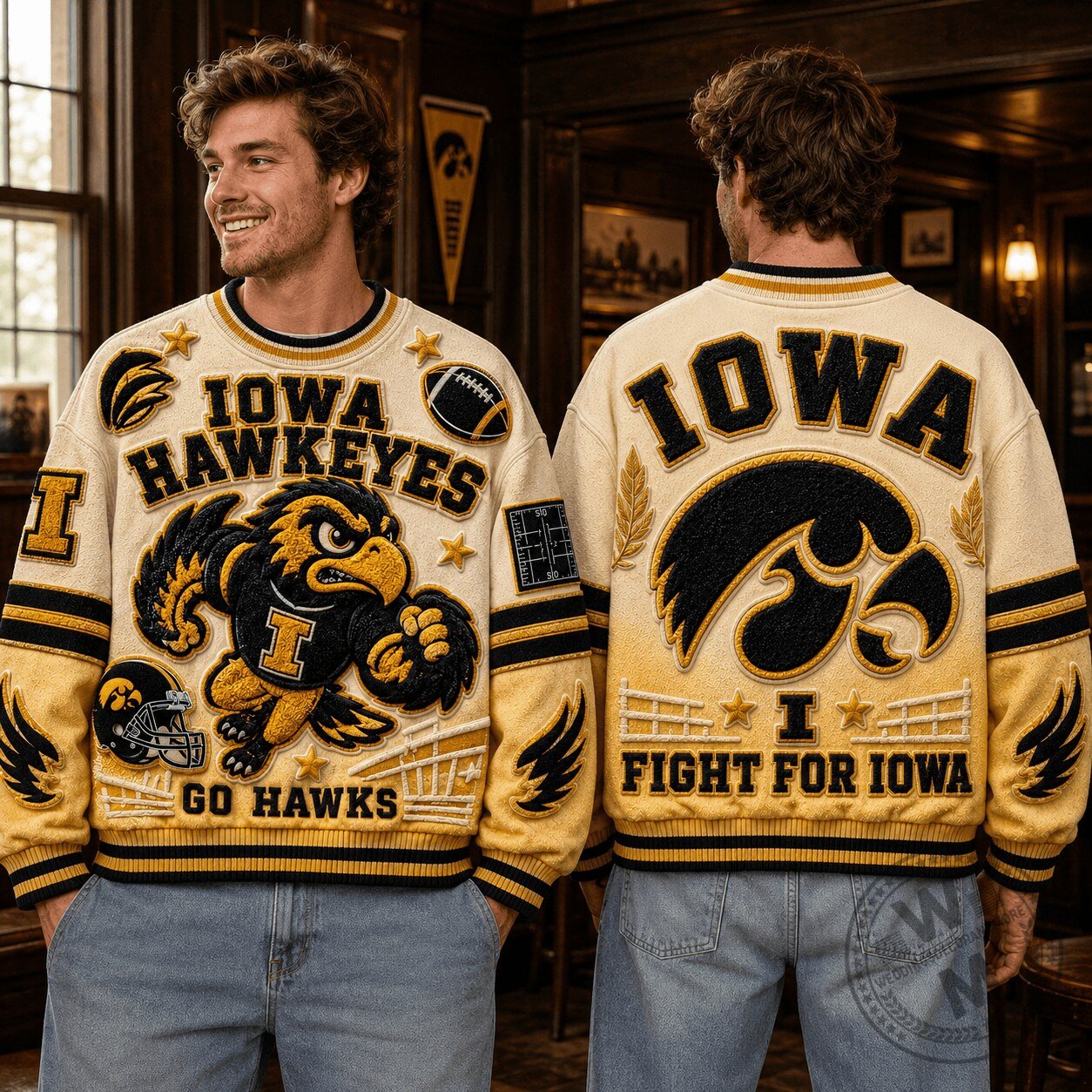 Iowa Hawkeyes NCAA Football Team Logo Embroidered College Sports Sweatshirt