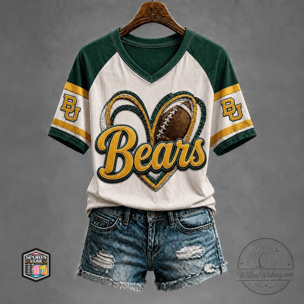Baylor Bears Football Heart Graphic Women's V-Neck T-Shirt Baylor Bears Football Heart Graphic Women's V-Neck T-Shirt