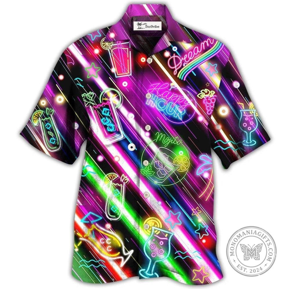 Neon Happy Hour Cocktails Mojito Dream Hawaiian Shirt