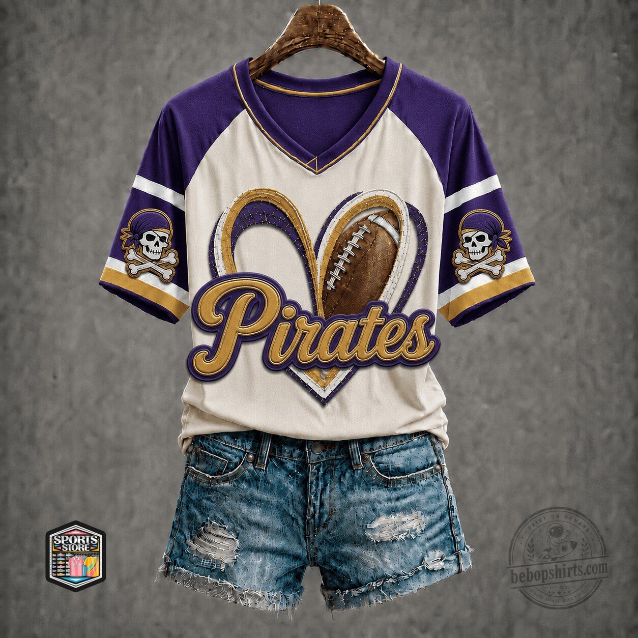 East Carolina Pirates Football Heart Design Women's V-Neck T-Shirt