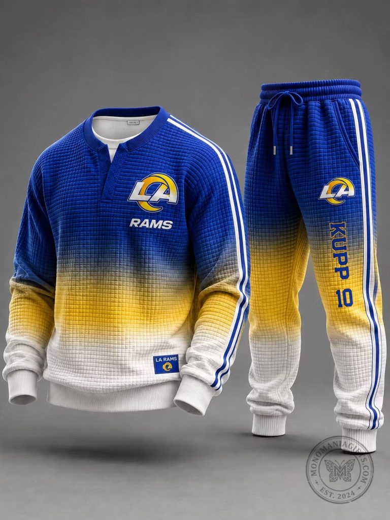 Los Angeles Rams Cooper Kupp Football Team Gradient Sweatshirt and Jogger Pants Set 16 Los Angeles Rams Cooper Kupp Football Team Gradient Sweatshirt and Jogger Pants Set