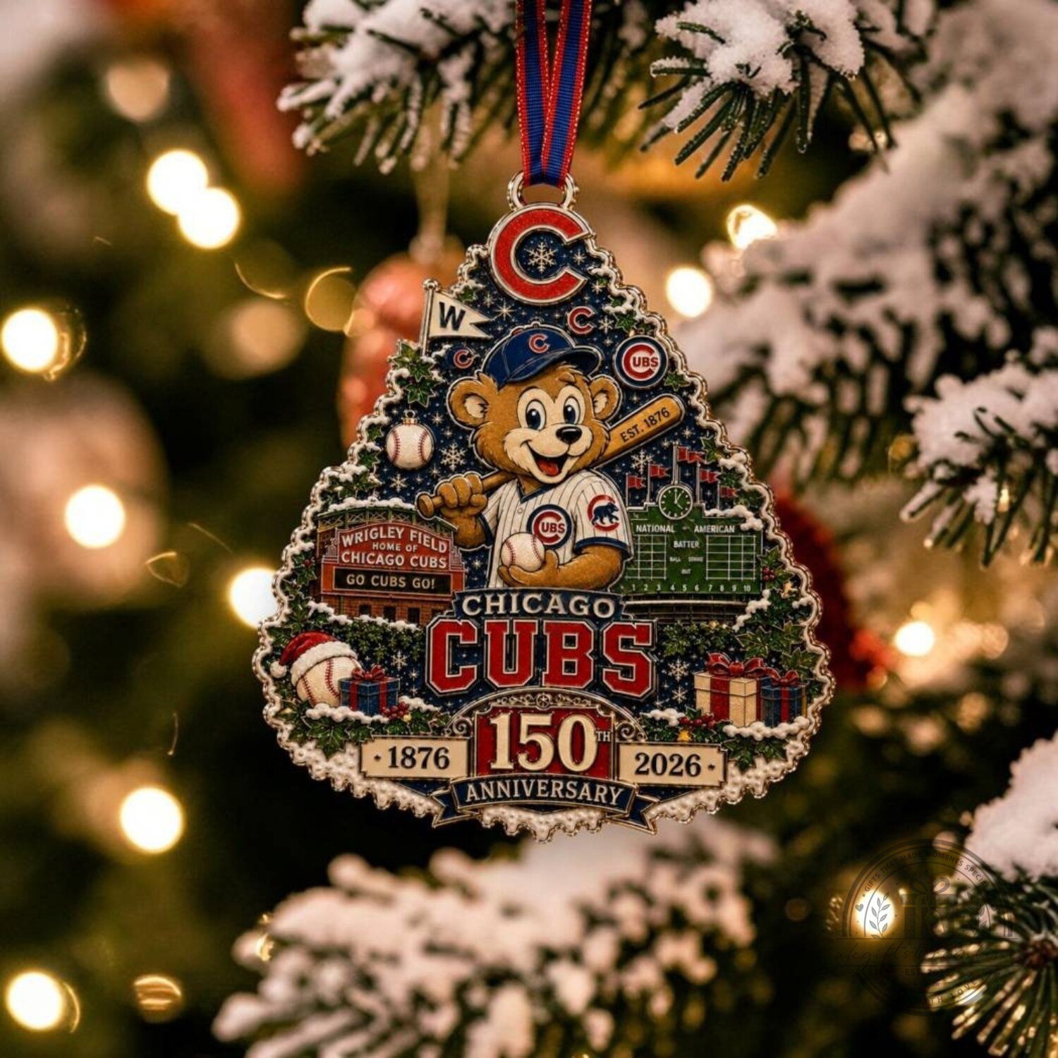 Chicago Cubs 150th Anniversary Tree Christmas Ornament