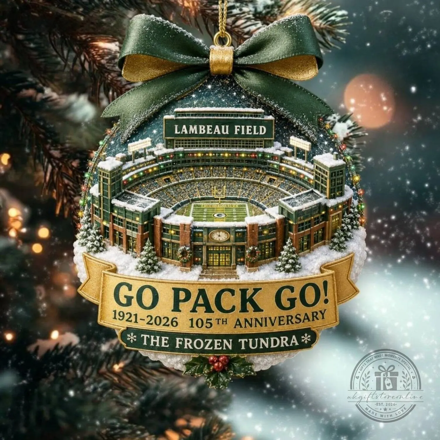 Go Pack Go 1921-2026 105th Anniversary The Frozen Tundra Ornament 1 Go Pack Go 1921-2026 105th Anniversary The Frozen Tundra Ornament