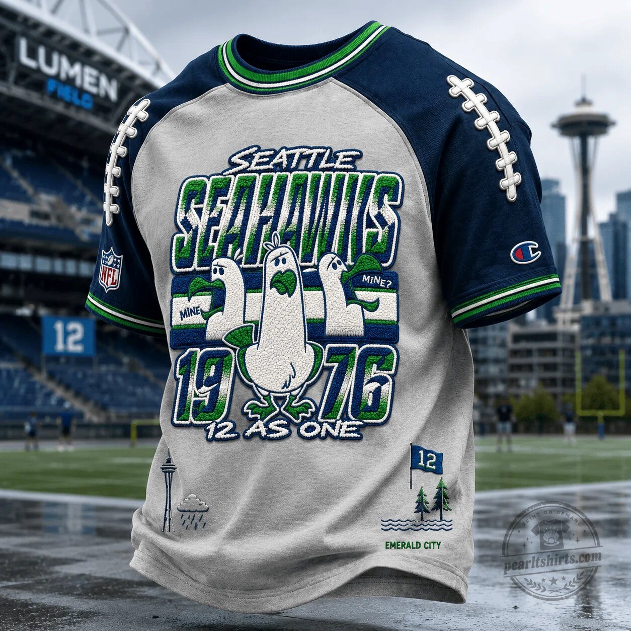 Seattle Seahawks Football Team 1976 Mine 12 As One Short Sleeve T-Shirt