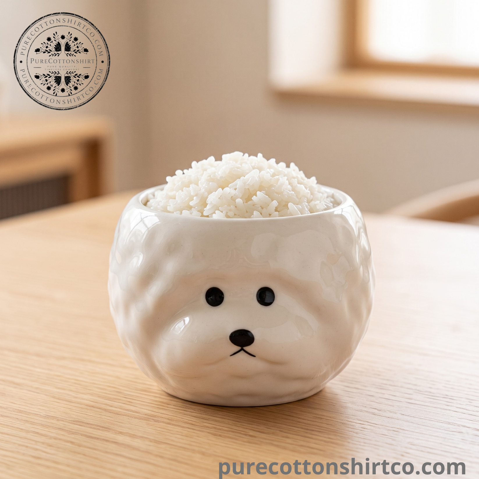 Cute Fluffy White Dog Ceramic Rice Bowl | Minimalist Animal Shape Kitchenware