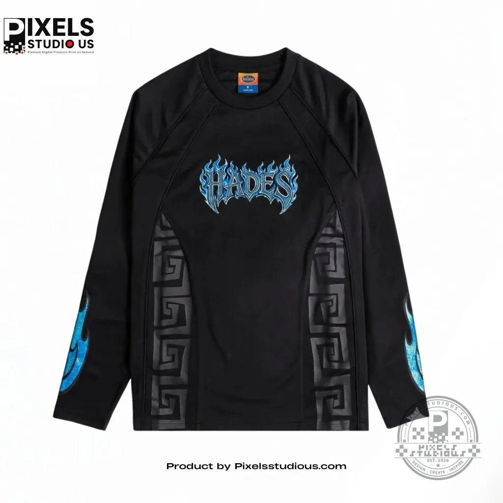 Disney Hercules Hades Blue Flame Graphic Long Sleeve Shirt