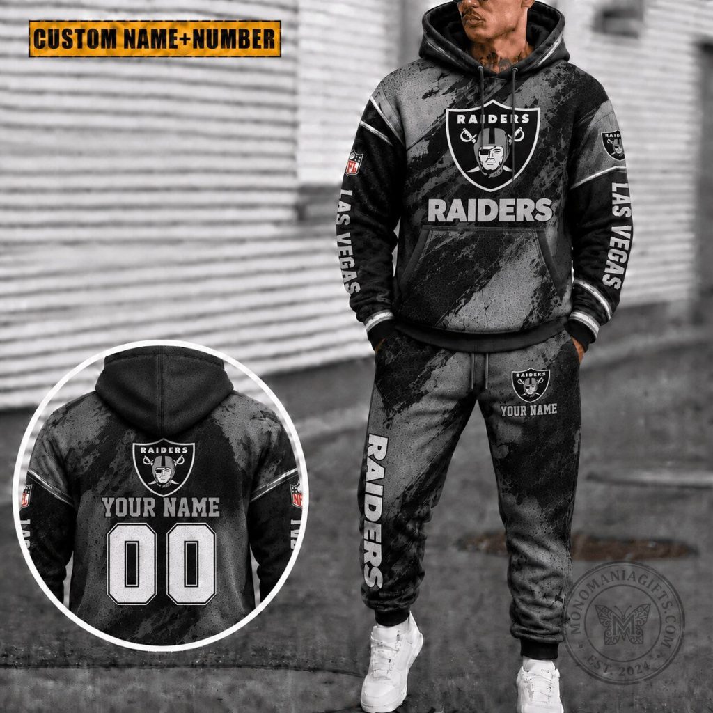 Las Vegas Raiders Personalized Black and Gray Hoodie and Sweatpants Set 5 Las Vegas Raiders Personalized Black and Gray Hoodie and Sweatpants Set