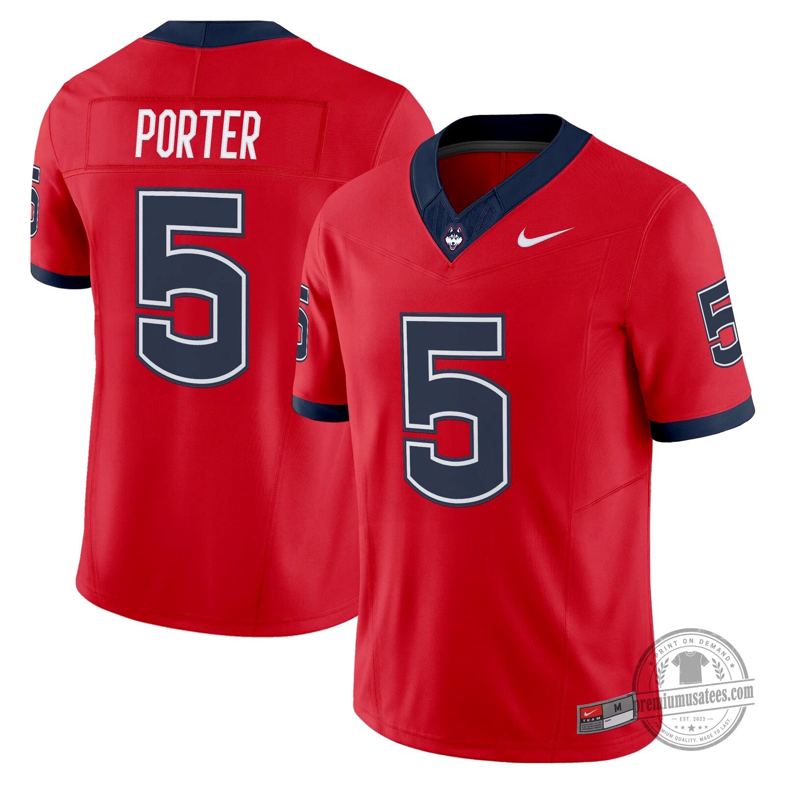 UConn Huskies Football Team Red Number Four Merkligner Fan Jersey 15 UConn Huskies Football Team Red Number Four Merkligner Fan Jersey