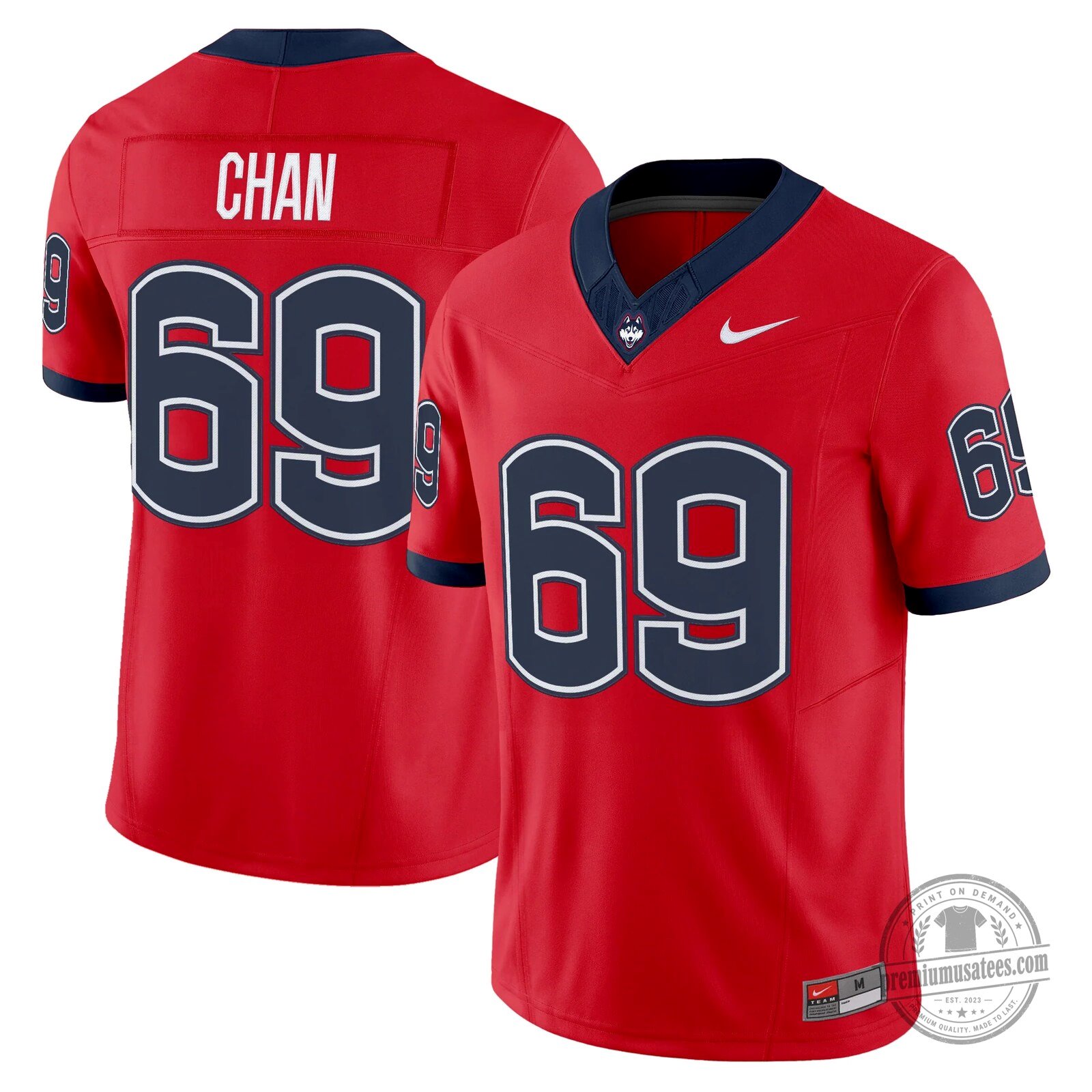 UConn Huskies Football Team Red Number Four Merkligner Fan Jersey 17 UConn Huskies Football Team Red Number Four Merkligner Fan Jersey