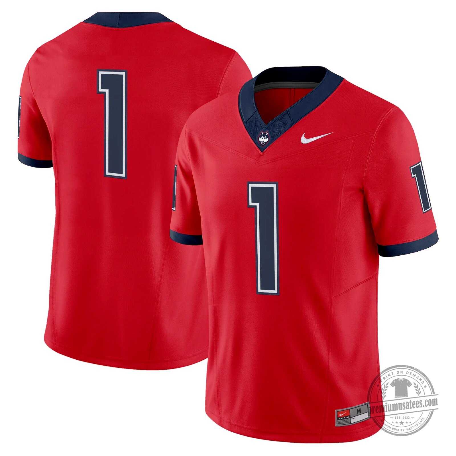 UConn Huskies Football Team Red Number Four Merkligner Fan Jersey 21 UConn Huskies Football Team Red Number Four Merkligner Fan Jersey