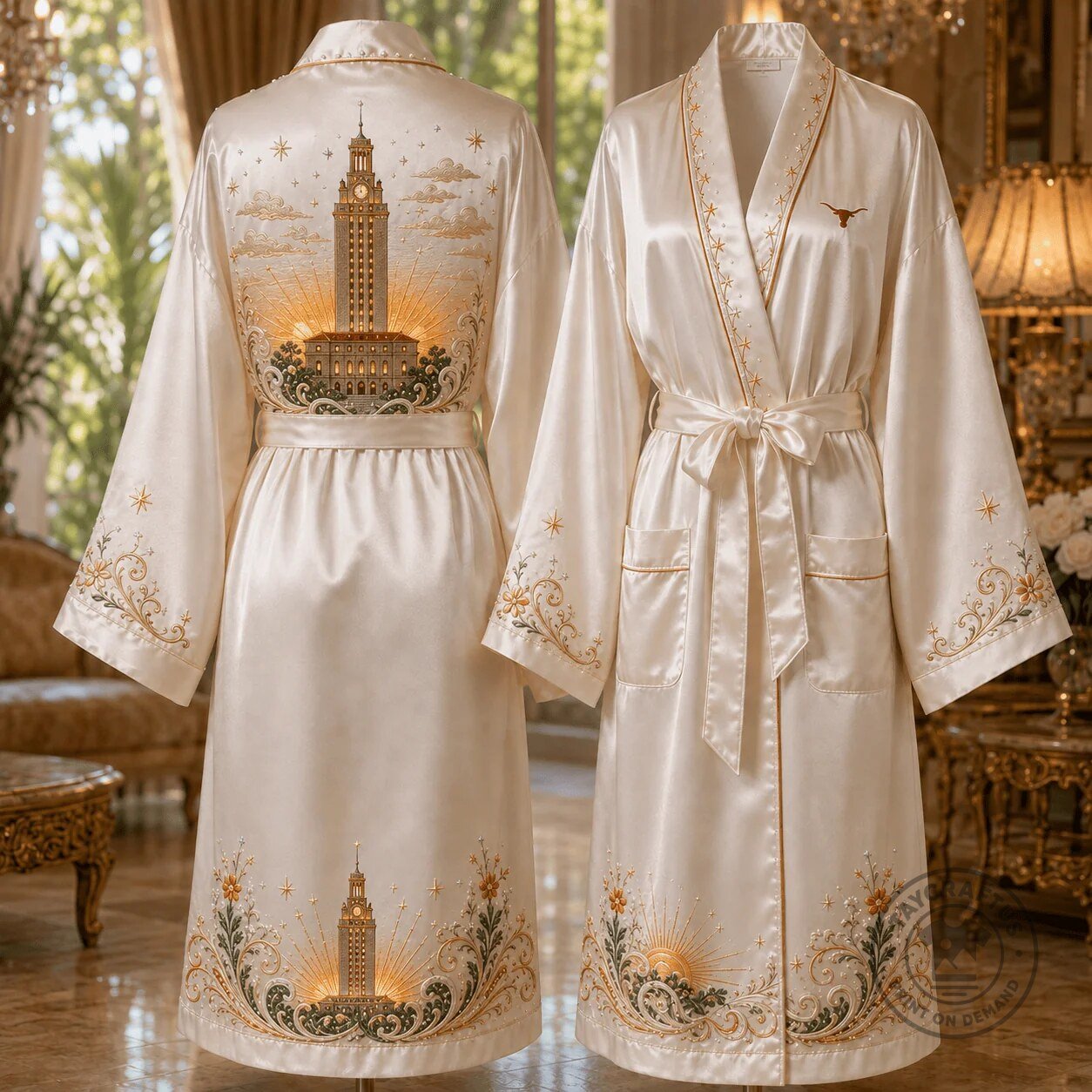 University of Texas at Austin Tower Embroidered Satin Robe 3 University of Texas at Austin Tower Embroidered Satin Robe
