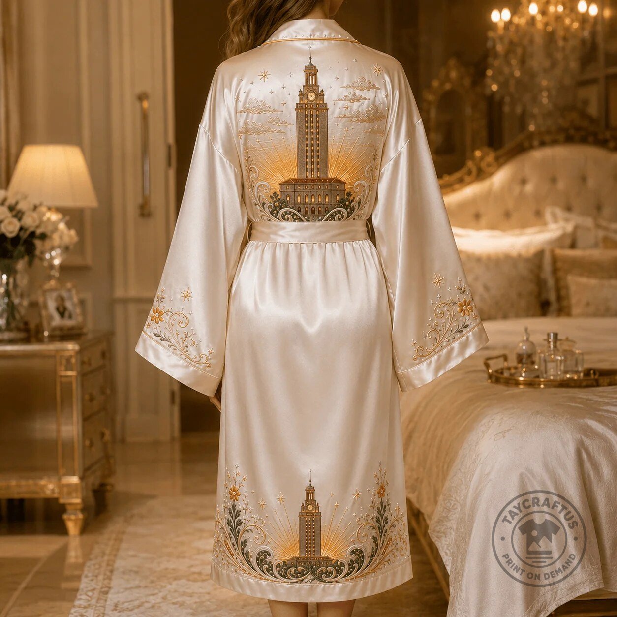 University of Texas at Austin Tower Embroidered Satin Robe 5 University of Texas at Austin Tower Embroidered Satin Robe