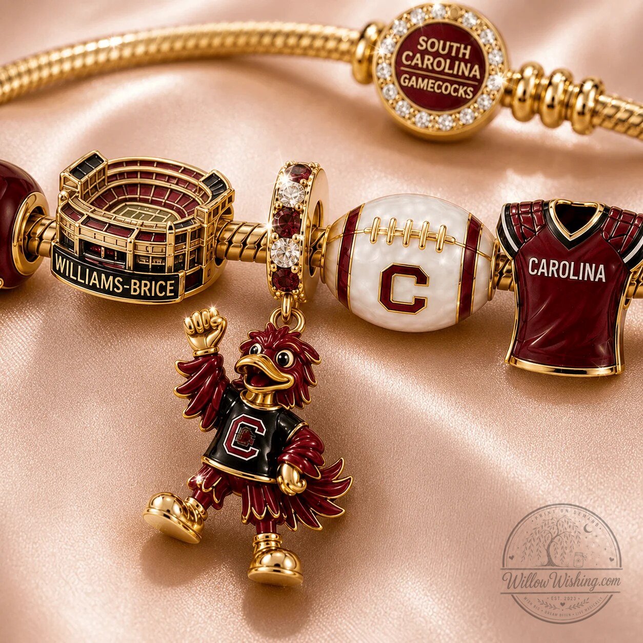 South Carolina Gamecocks Football Charm Bracelet with Pandora Charms 8 South Carolina Gamecocks Football Charm Bracelet with Pandora Charms