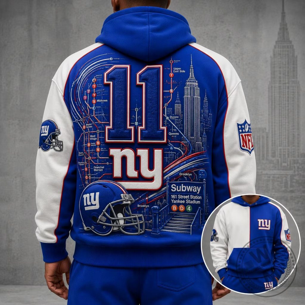 New York Giants Number 11 NFL Subway Map Blue and White Hoodie New York Giants Number 11 NFL Subway Map Blue and White Hoodie