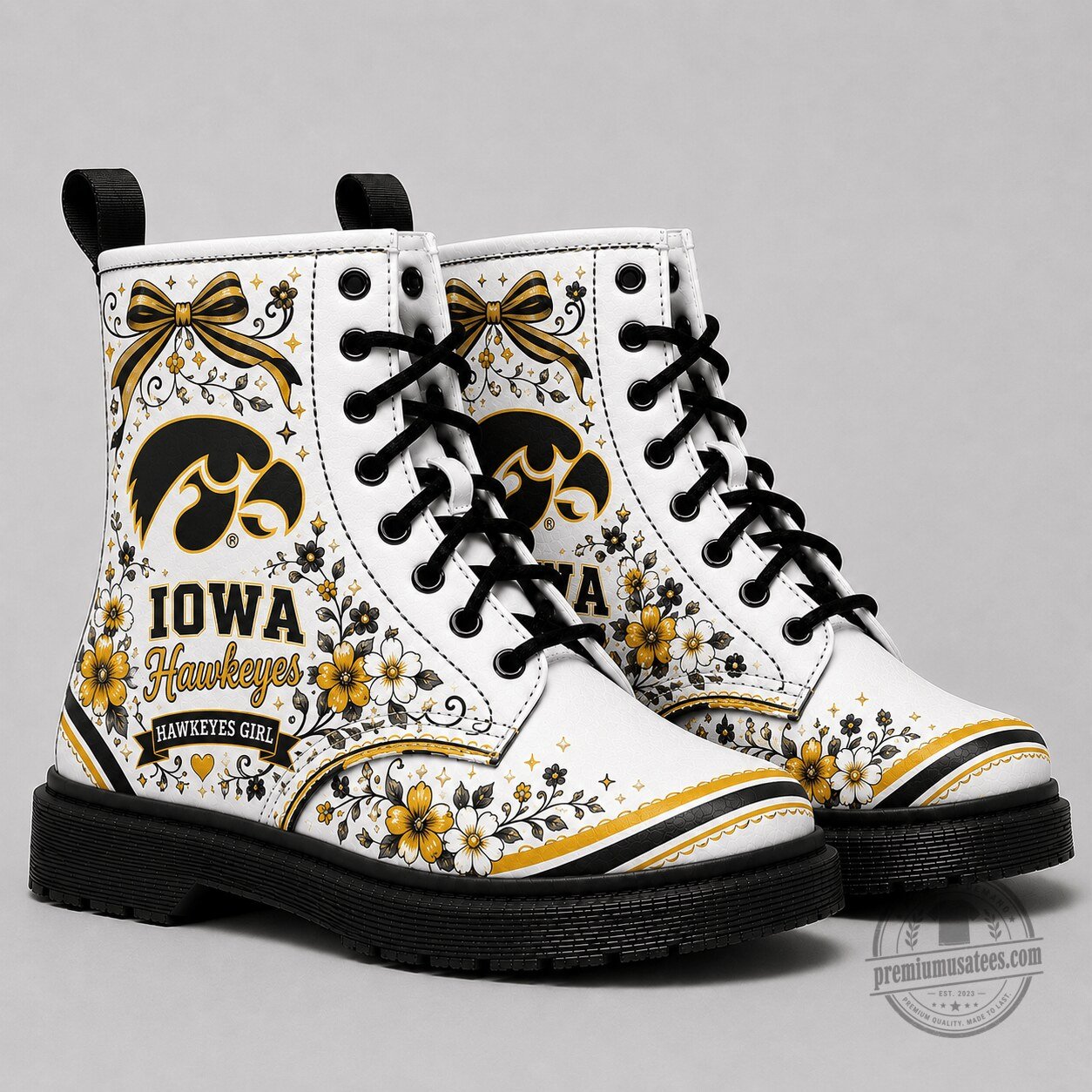 Iowa Hawkeyes Floral Game Day Black and Gold Women's Boots