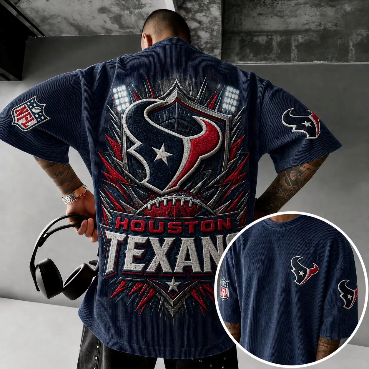 Houston Texans NFL Football Team Corduroy Short Sleeve T-Shirt