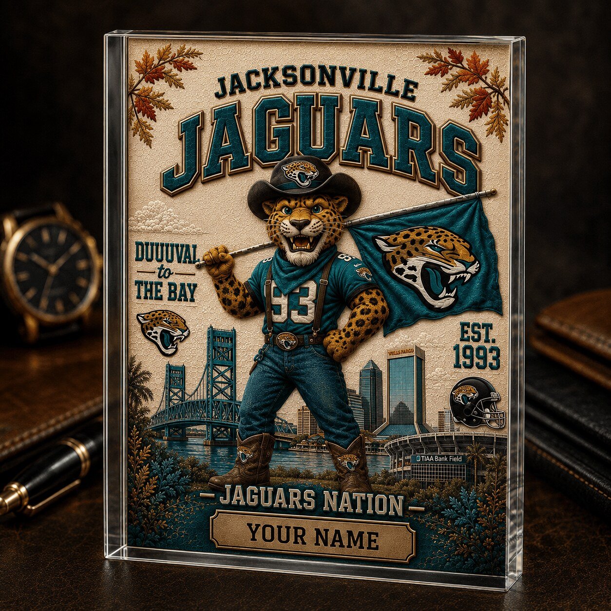 Jacksonville Jaguars Mascot Duuuval to the Bay Acrylic Block Plaque