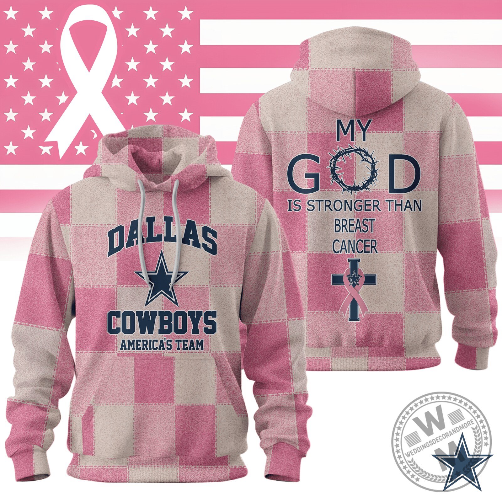 Dallas Cowboys Breast Cancer Awareness Pink Plaid Hoodie
