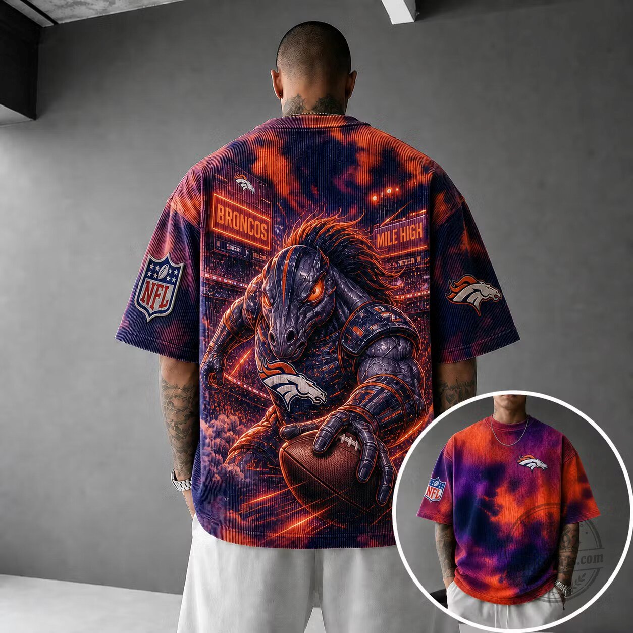 Denver Broncos NFL Football Team Mascot Corduroy Short-Sleeve Shirt 1 Denver Broncos NFL Football Team Mascot Corduroy Short-Sleeve Shirt