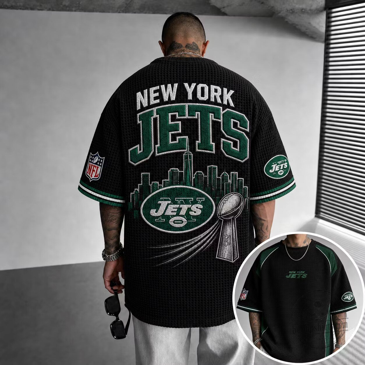 New York Jets NFL Football Team Logo Black Short Sleeve T-Shirt
