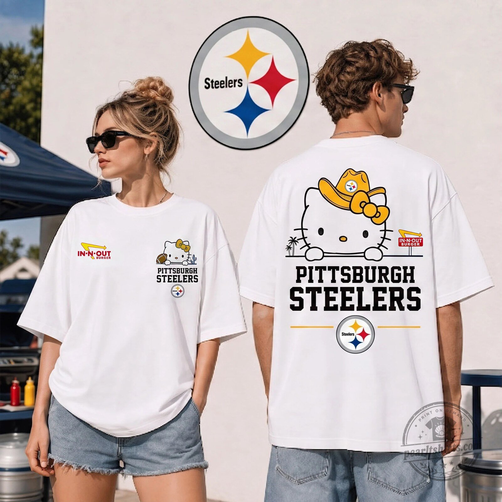 Pittsburgh Steelers Hello Kitty In-N-Out Burger Game Day White T-Shirt