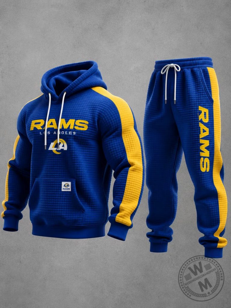 Los Angeles Rams Football Team Blue and Yellow Waffle Knit Hoodie and Jogger Set
