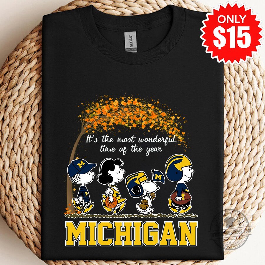 Michigan Wolverines Peanuts Fall Most Wonderful Time of Year T-Shirt