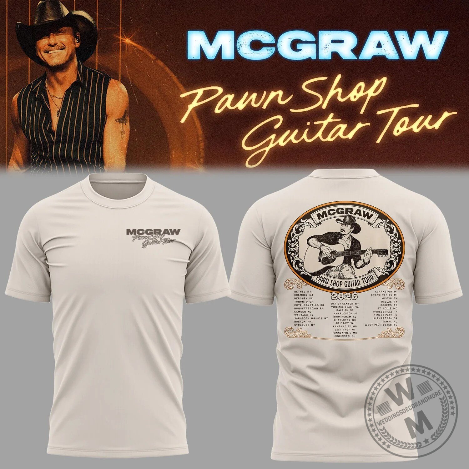 2026 Concert T-Shirt for the Pawn Shop Guitar Tour featuring Tim McGraw