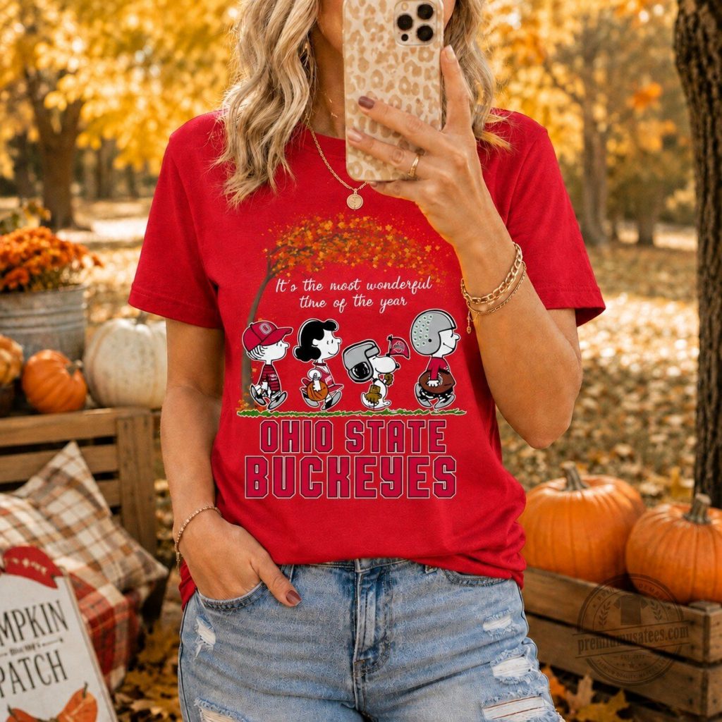 Ohio State Buckeyes Peanuts Snoopy Fall Football Season Red T-Shirt Ohio State Buckeyes Peanuts Snoopy Fall Football Season Red T-Shirt