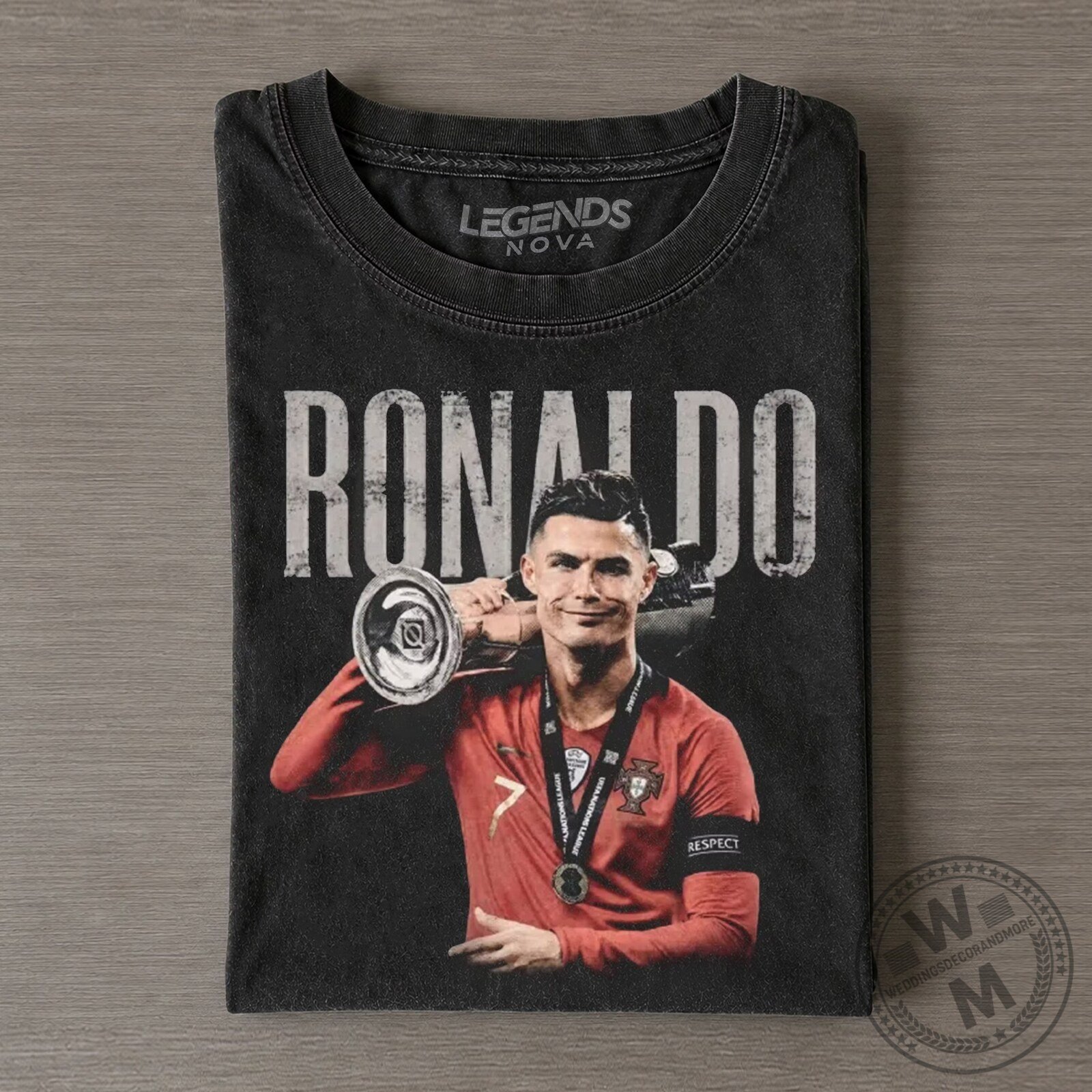 Cristiano Ronaldo Portugal Football Legend Distressed Black T-Shirt