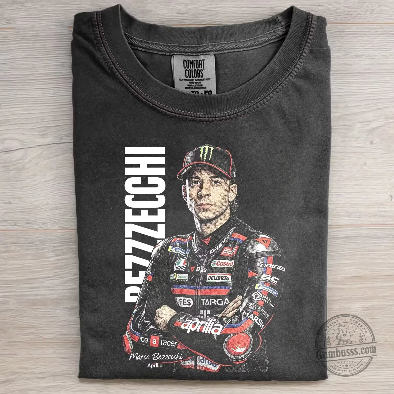 Marco Bezzecchi MotoGP Racer Portrait Black T-Shirt 1 Marco Bezzecchi MotoGP Racer Portrait Black T-Shirt