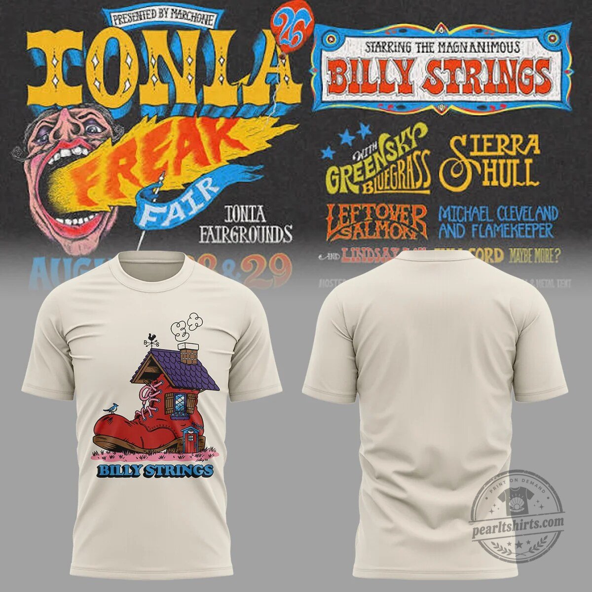 Billy Strings Ionia Freak Fair 2026 Concert Tour Cream T-Shirt