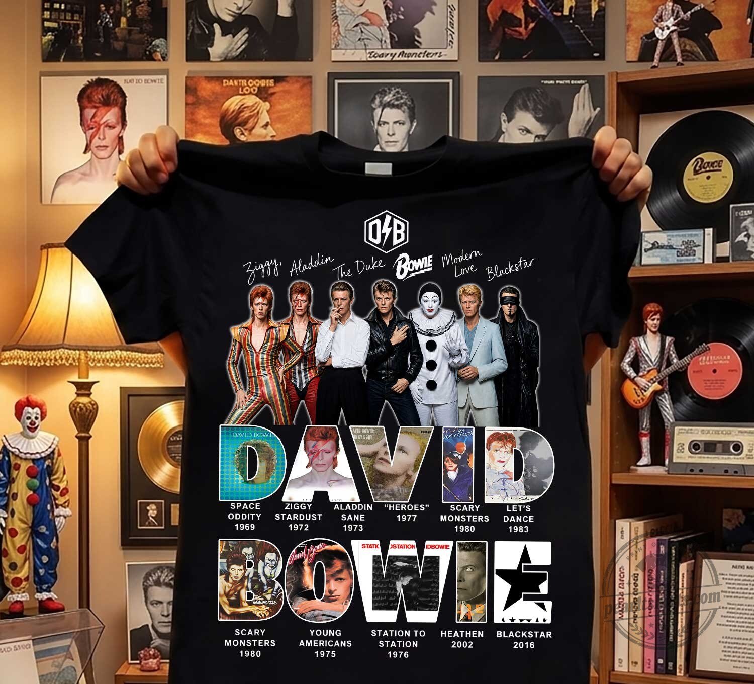 David Bowie Album Covers and Eras Music Fan Black T-Shirt