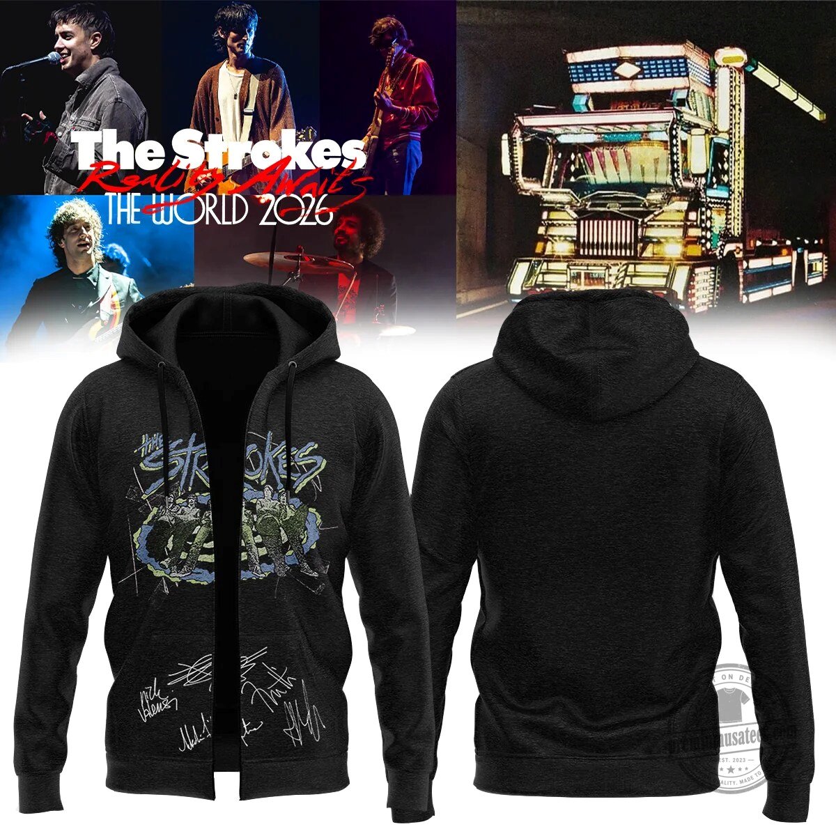 The Strokes Reality Awaits World Tour 2026 Limited Edition Signature Zip Hoodie
