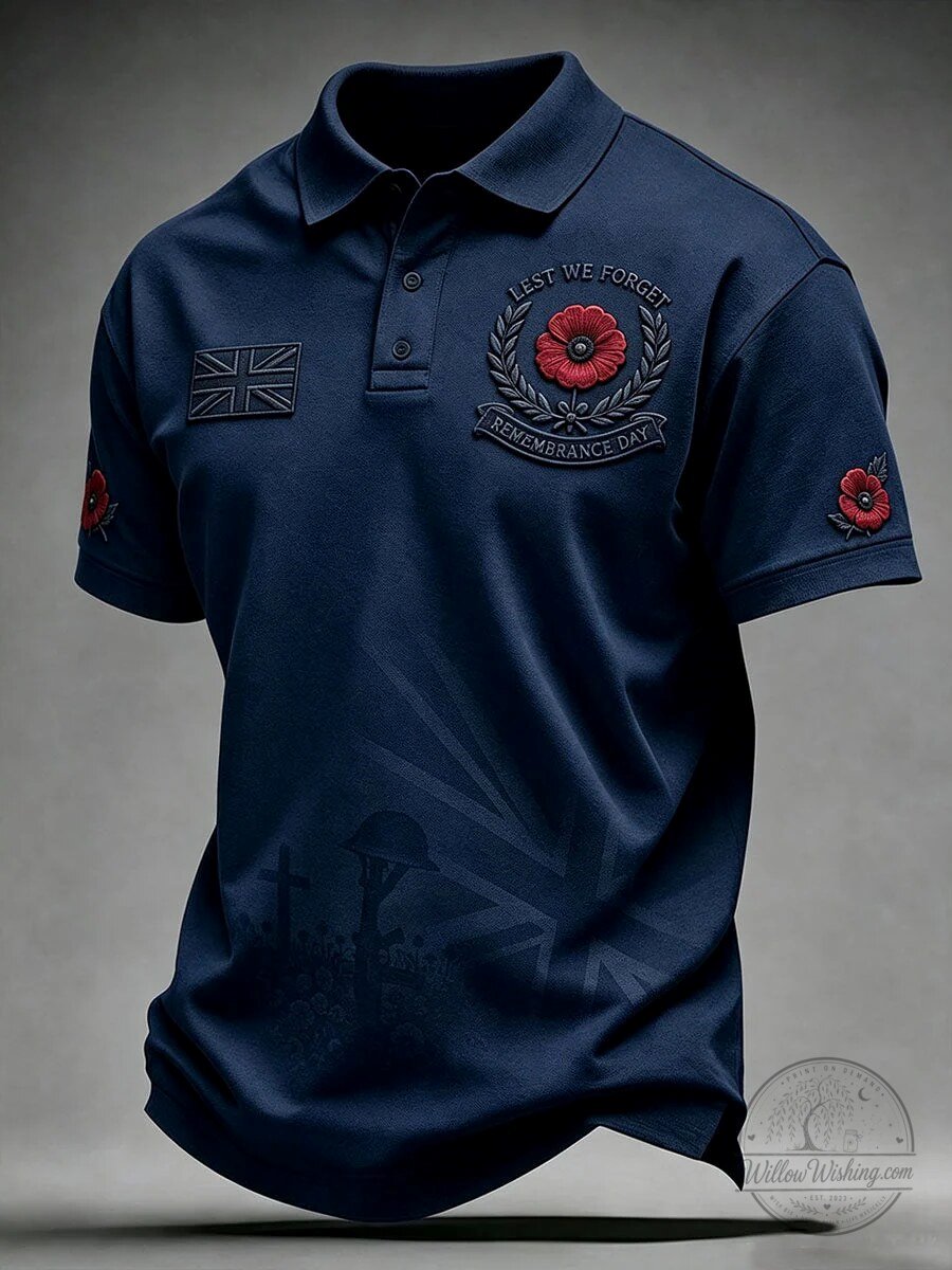 Lest We Forget Remembrance Day Poppy Emblem Black Polo Shirt 8 Lest We Forget Remembrance Day Poppy Emblem Black Polo Shirt