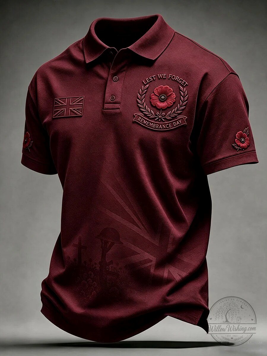 Lest We Forget Remembrance Day Poppy Emblem Black Polo Shirt 9 Lest We Forget Remembrance Day Poppy Emblem Black Polo Shirt