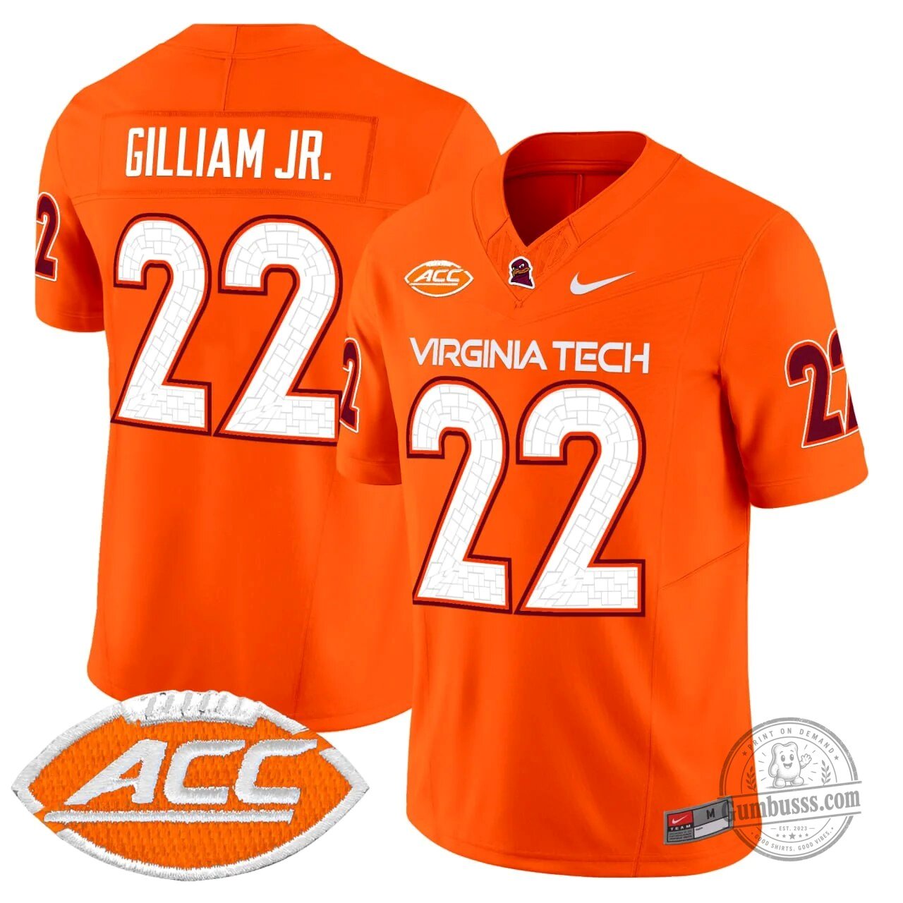 Virginia Tech Hokies Football Team Gilliam Jr. Number 22 Orange Game Day Football Jersey 1 Virginia Tech Hokies Football Team Gilliam Jr. Number 22 Orange Game Day Football Jersey