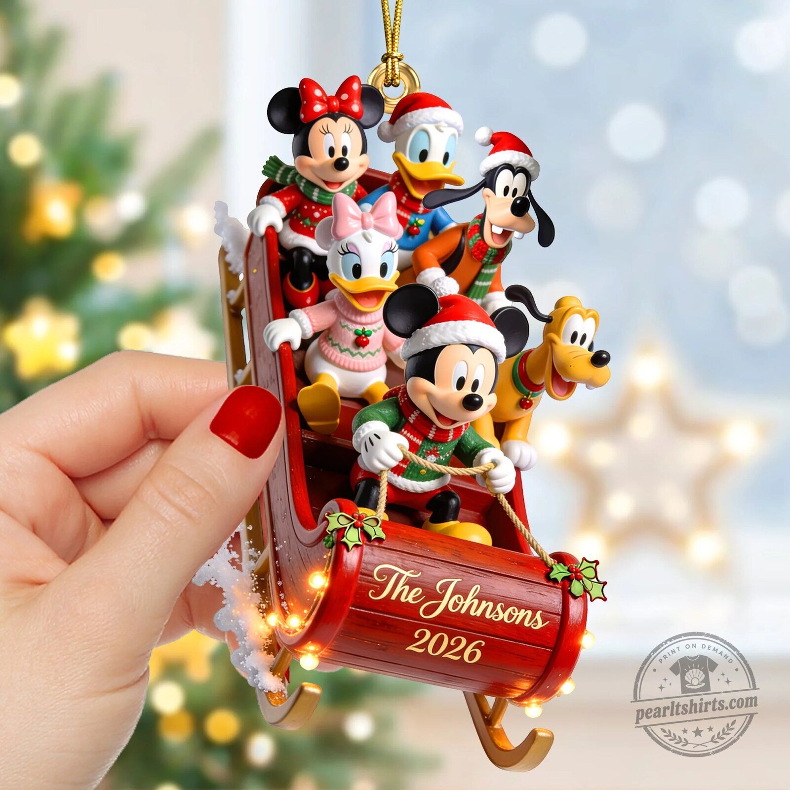 Disney Mickey and Friends Sleigh Ride Personalized Christmas Ornament 6 Disney Mickey and Friends Sleigh Ride Personalized Christmas Ornament