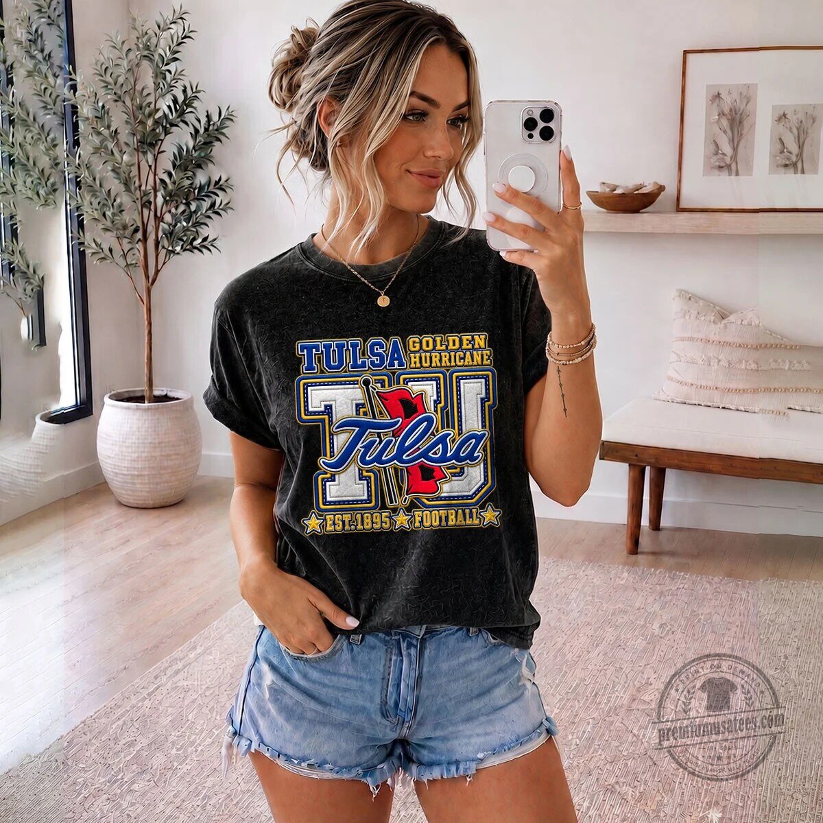 Tulsa Golden Hurricane Football Est 1895 Distressed Black T-Shirt