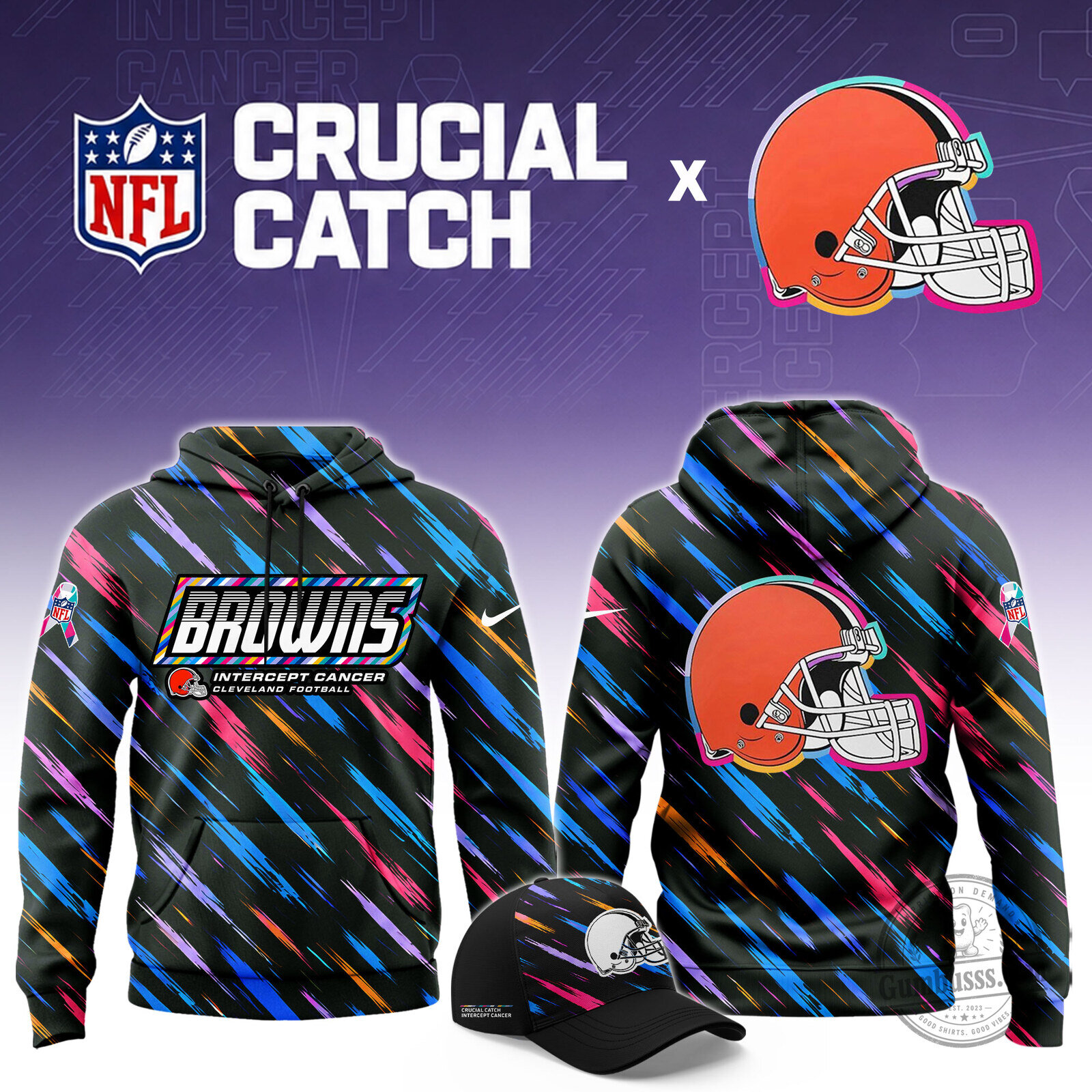 Cleveland Browns Intercept Cancer Crucial Catch Football Hoodie