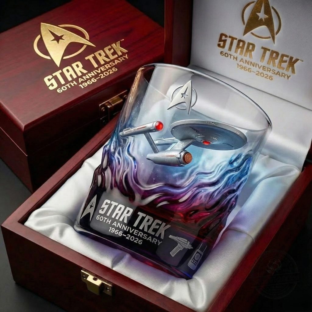 Star Trek 60th Anniversary Enterprise Spaceship Whiskey Drinking Glass Star Trek 60th Anniversary Enterprise Spaceship Whiskey Drinking Glass