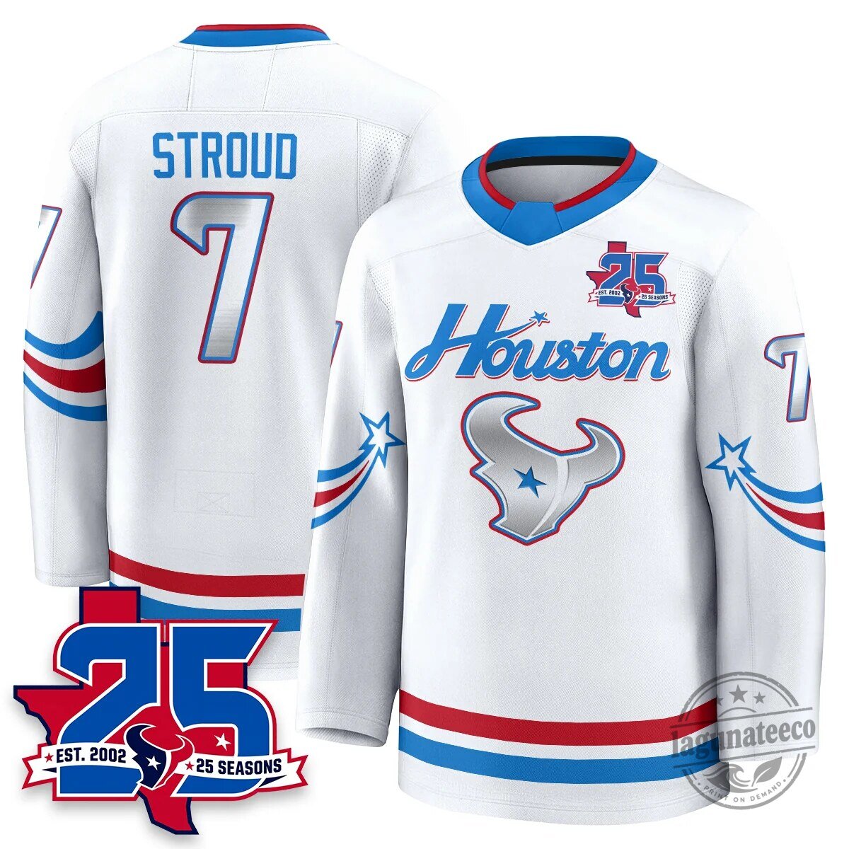Houston Texans White 25 Seasons Anniversary Stroud Number 7 Hockey Jersey 24 Houston Texans White 25 Seasons Anniversary Stroud Number 7 Hockey Jersey