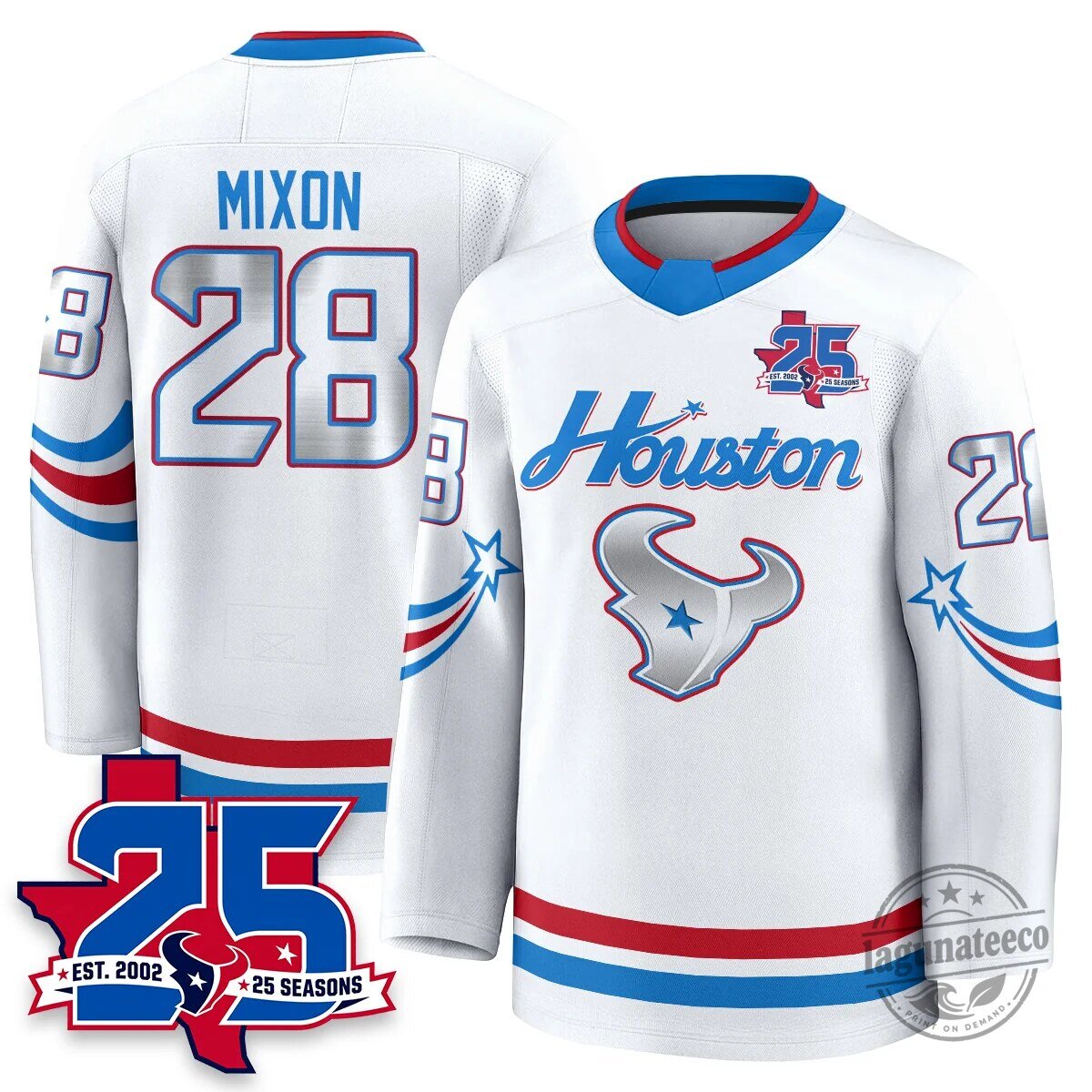 Houston Texans White 25 Seasons Anniversary Stroud Number 7 Hockey Jersey 28 Houston Texans White 25 Seasons Anniversary Stroud Number 7 Hockey Jersey